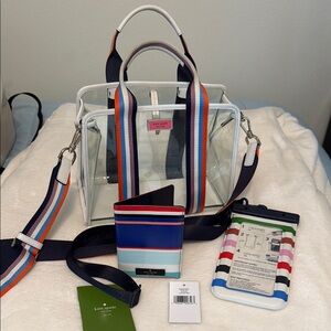 Kate Spade Clear Tote with Multicolor Stripes & Passport holder and phone case